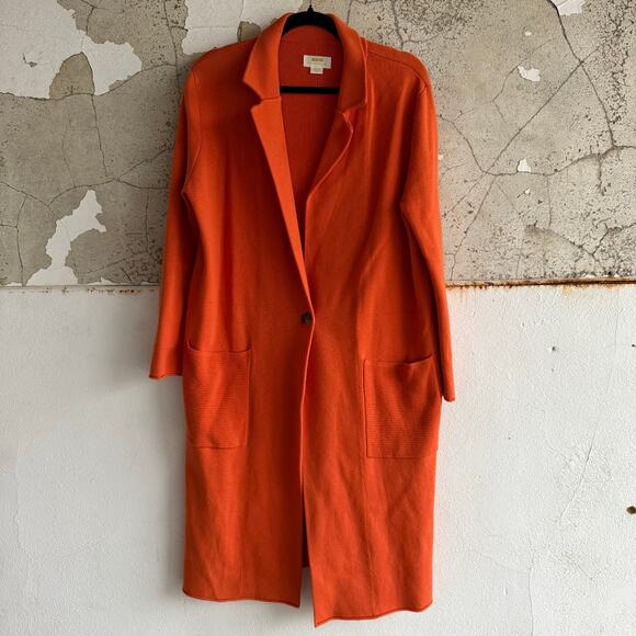 Anthropologie Duster Cardigan Orange Longline Sweater Coat Womens S Quiet Luxury - Picture 1 of 9
